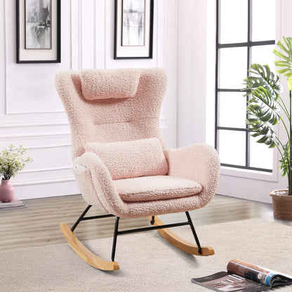 Rocking Chair Nursery, Upholstered Rocking Chairs with High Backrest and Armrests, Comfy Upholstered Accent Chair for Living Room, Bedroom