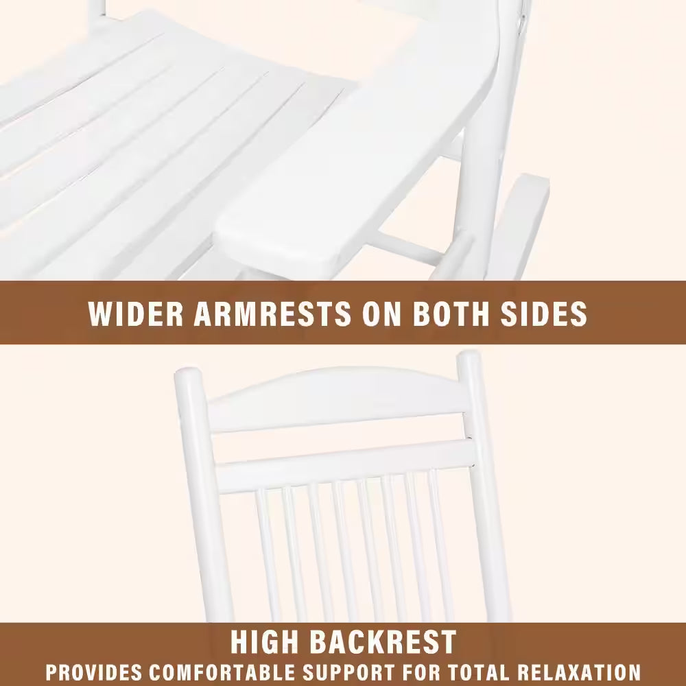 White Solid Wood Patio Outdoor Rocking Chair Set (3-Piece)