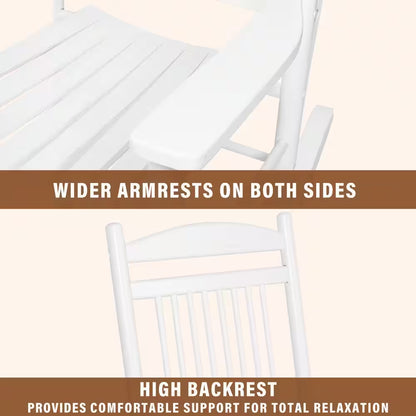 White Solid Wood Patio Outdoor Rocking Chair Set (3-Piece)