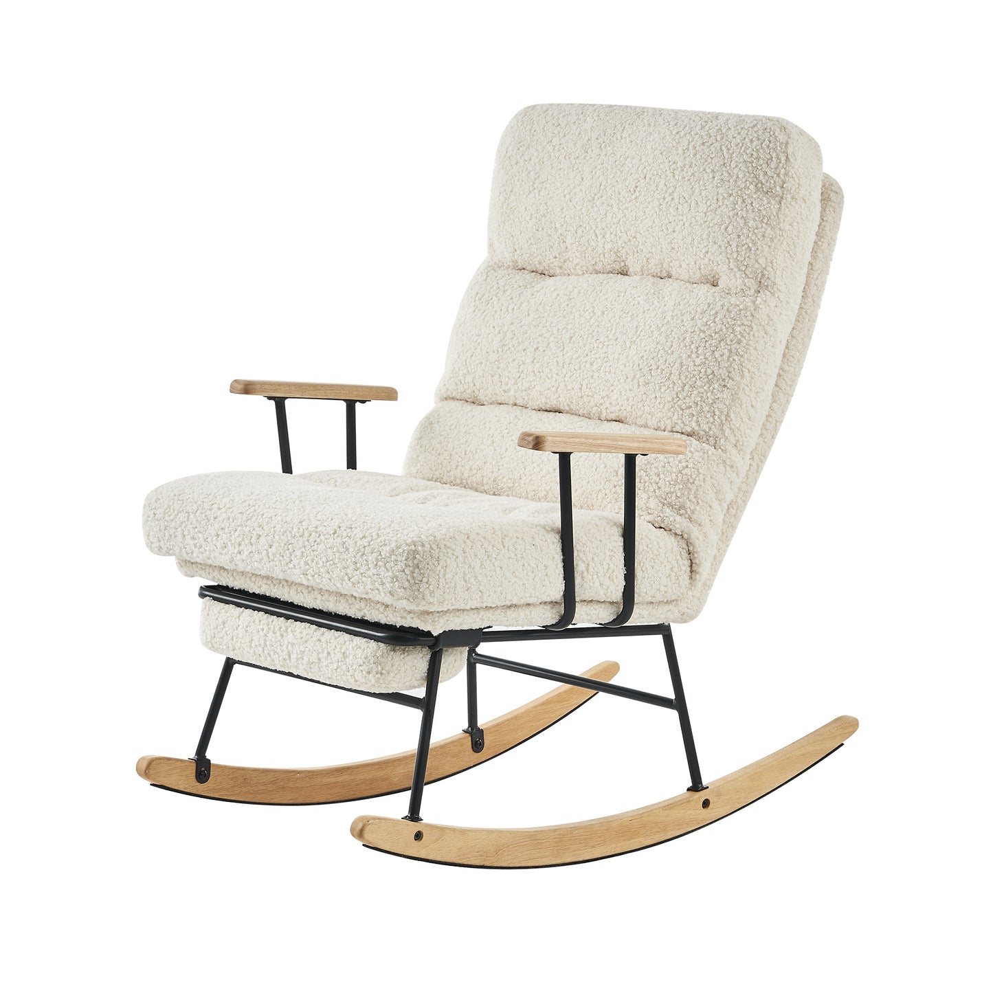 Rocking Chair, Modern Rocking Chair Nursery Set with High Backrest and Armrests, Comfy Uplostered Accent Chair with Retractable Footrest for Living Room, Bedroom, Beige