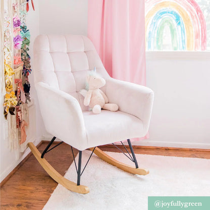 Raven Upholstered Nursery Rocker, Pink Velvet