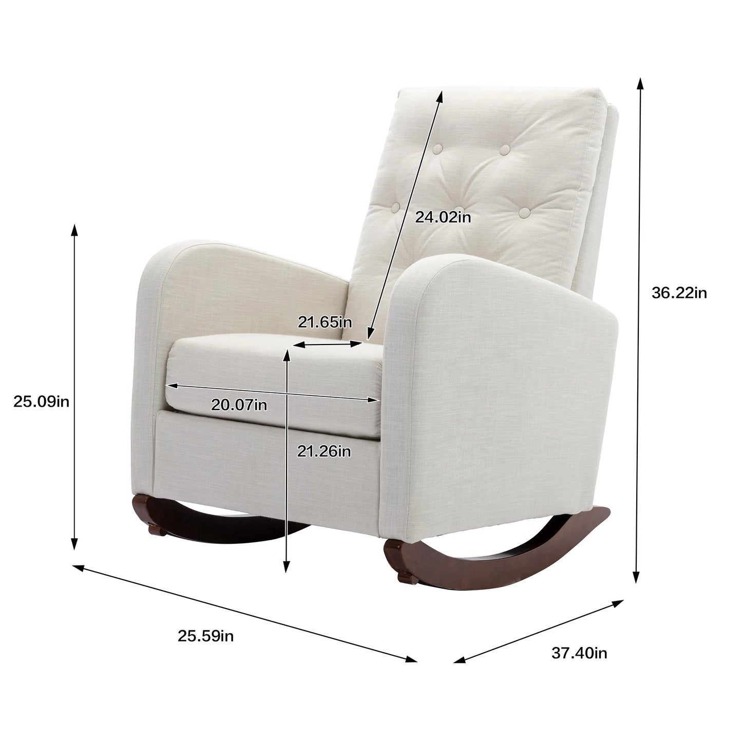 Modern Accent Rocking Chair,Upholstered Rocking Glider Rocker High Back Arm Chair with 2 Side Pockets for Living Room,Bedroom,Nursery,Office,Beige