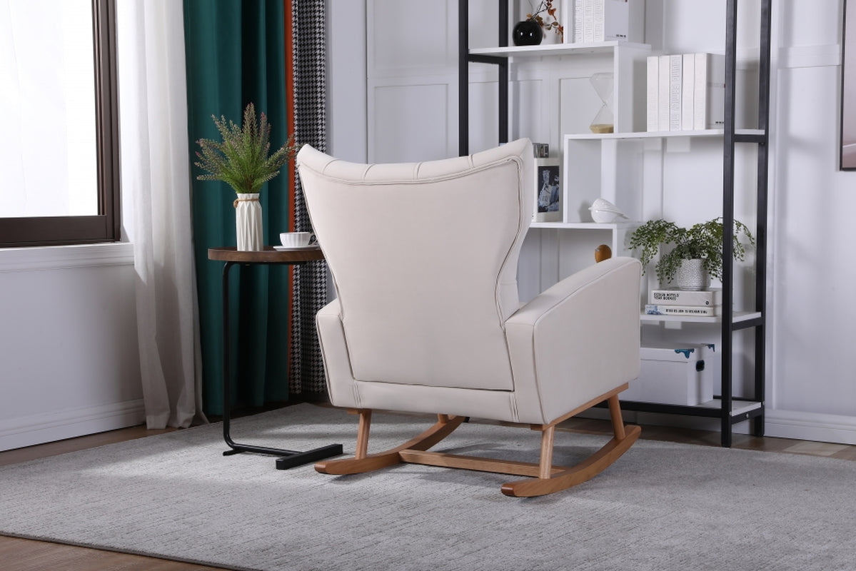 Accent Rocking Chair, Modern Accent Rocker Armchair with Padded Seat, Comfortable Upholstered High Back Wooden Rocking Chair Baby Nursery Glider for Living Room Baby Room Bedroom Office, Beige