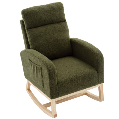 Home Rocking Chair, Glider Chair Upholstered Frosted Velvet High Back Arm Chair Nursery Rocking Chairs with Solid Legs and Side Pockets for Living Room