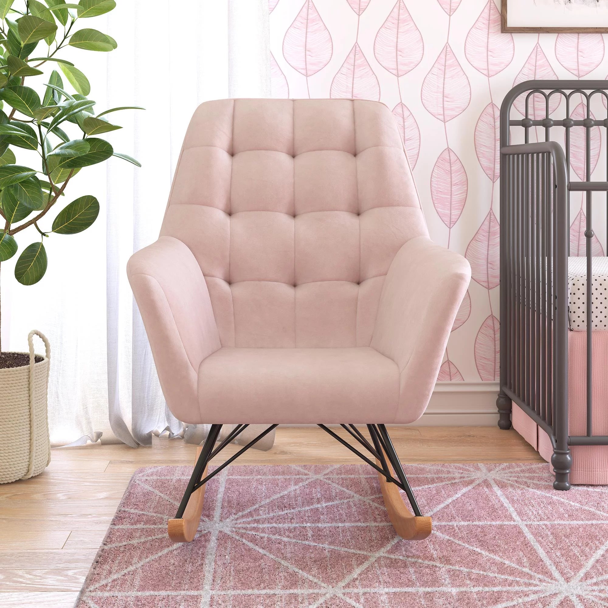 Raven Upholstered Nursery Rocker, Pink Velvet