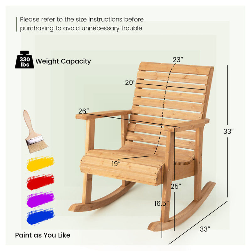 Outdoor Solid Fir Wood Rocking Chair with High Backrest