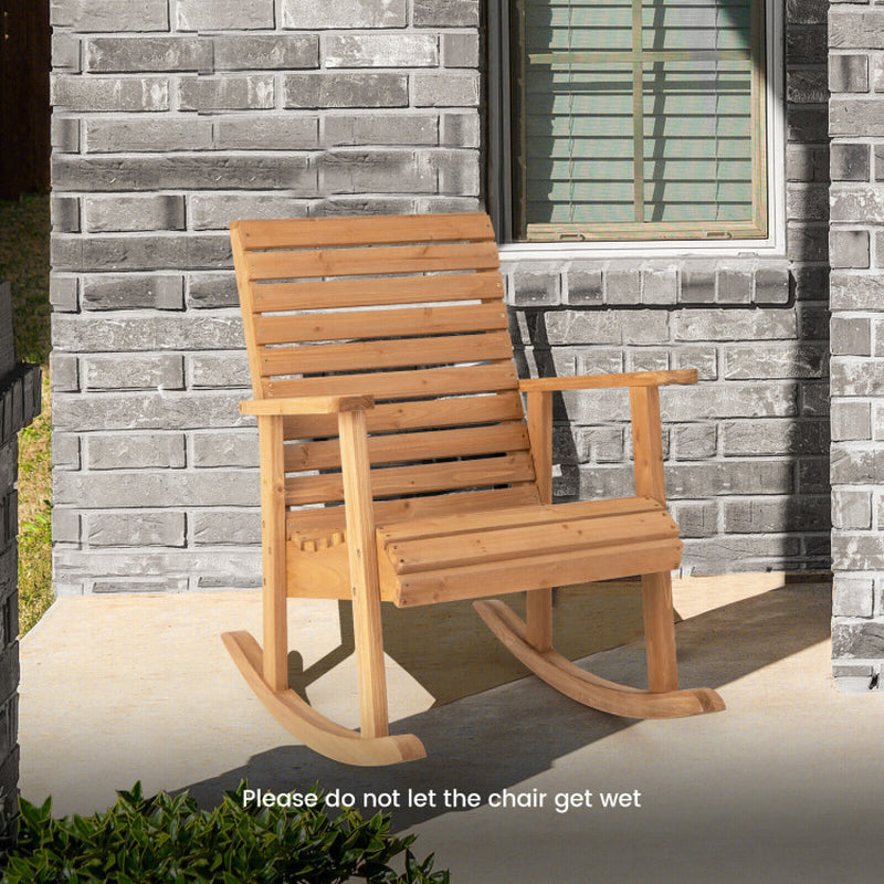 Outdoor Solid Fir Wood Rocking Chair with High Backrest