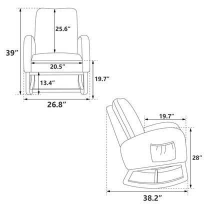 Rocking Chair Accent Rocker Armchair for Nursery,26.8"W Modern Upholstered Nursery Chair with Side Pocket,Upholstered High Back Wooden Rocking Chair for Living Room Baby Kids Room Bedroom, Beige