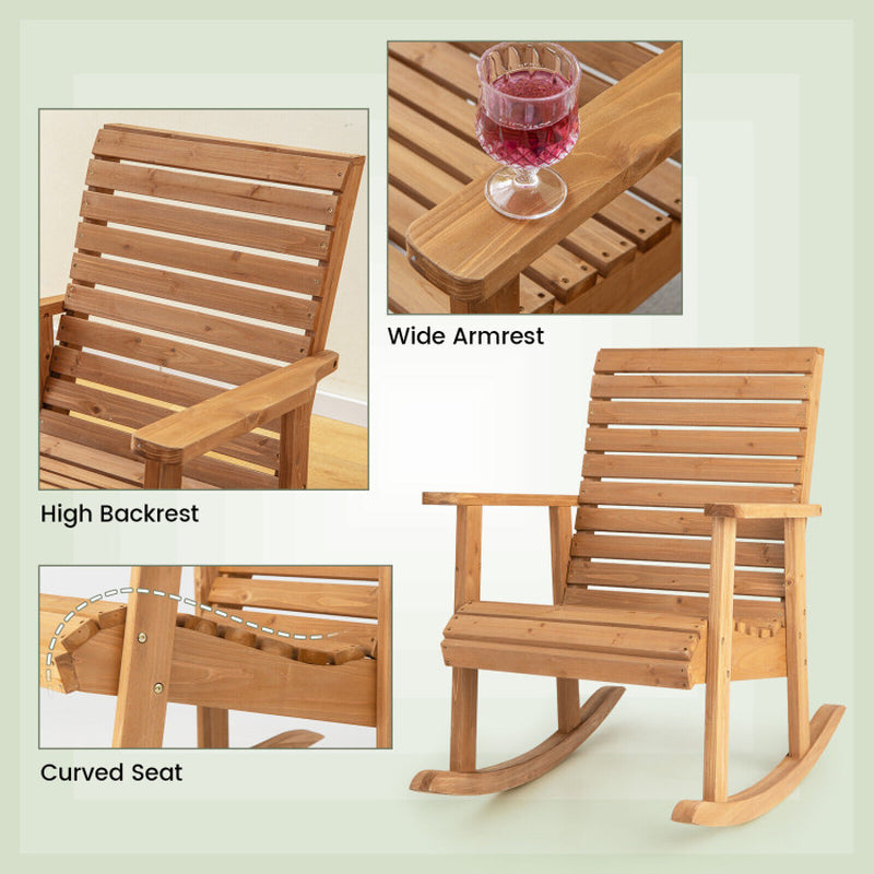 Outdoor Solid Fir Wood Rocking Chair with High Backrest