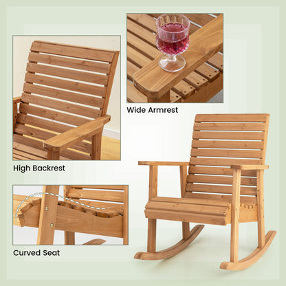 Outdoor Solid Fir Wood Rocking Chair with High Backrest