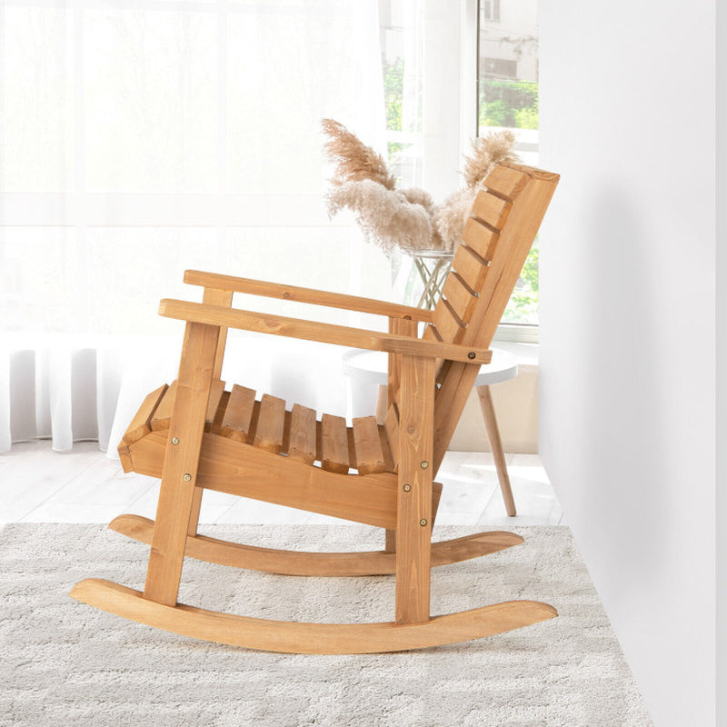 Outdoor Solid Fir Wood Rocking Chair with High Backrest