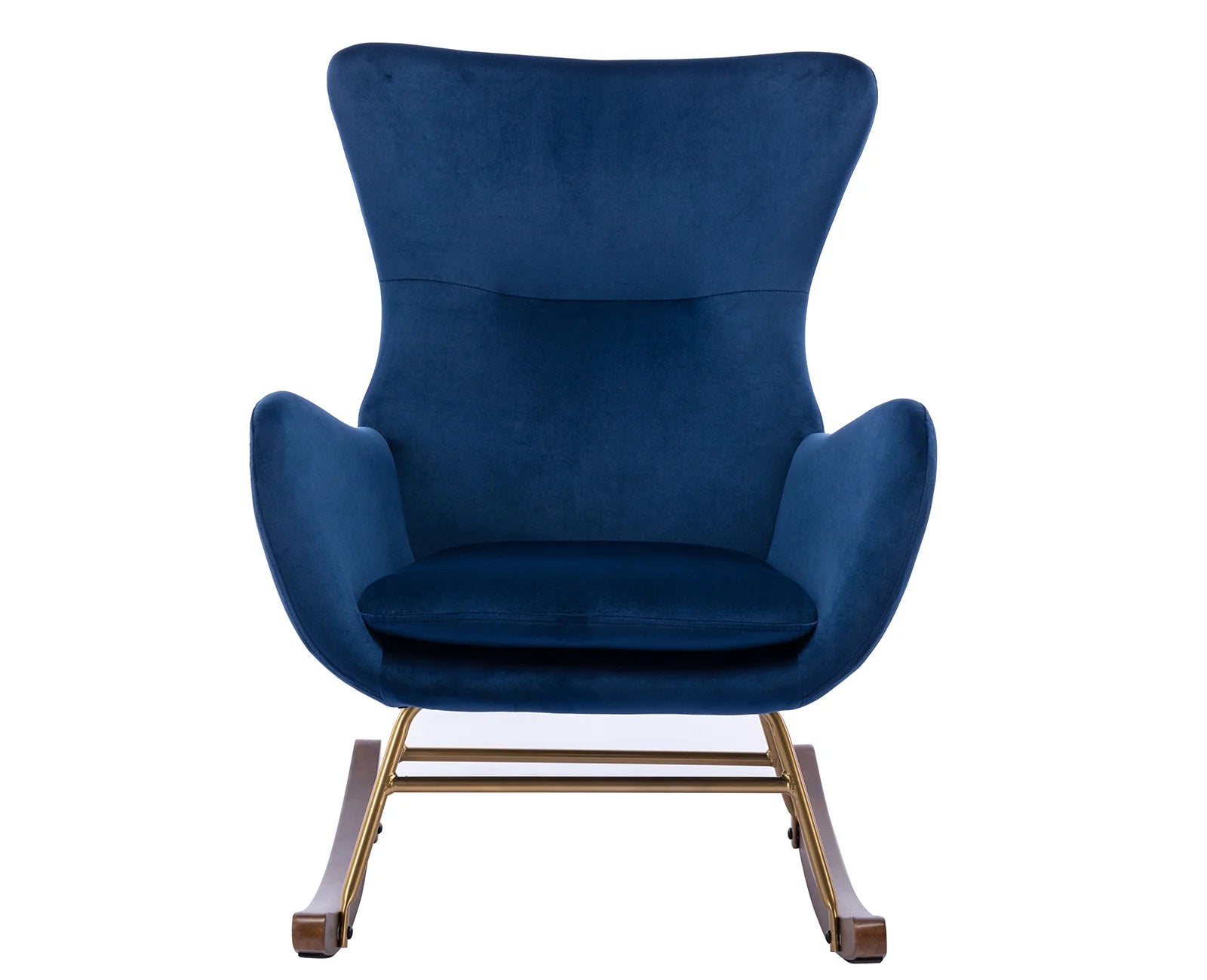 Modern Velvet Rocking Chair, Wingback Upholstered Accent Chair Single Sofa Chair, Nursery Glider Rocker for Living Room Bedroom Nursery, Blue