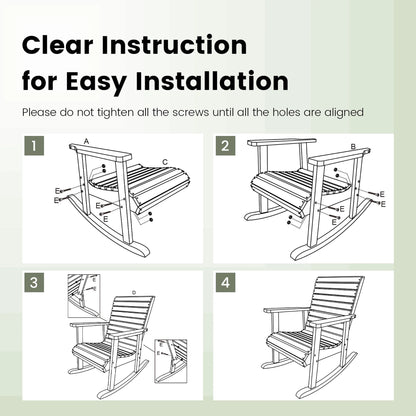 2 PCS Patio Wooden Rocking Chair High Back Fir Wood Armchair Natural Garden Yard