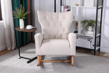 Accent Rocking Chair, Modern Accent Rocker Armchair with Padded Seat, Comfortable Upholstered High Back Wooden Rocking Chair Baby Nursery Glider for Living Room Baby Room Bedroom Office, Beige