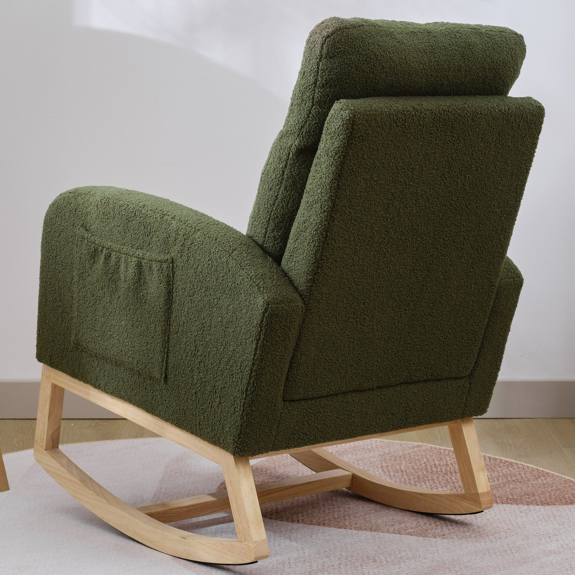 Home Rocking Chair, Glider Chair Upholstered Frosted Velvet High Back Arm Chair Nursery Rocking Chairs with Solid Legs and Side Pockets for Living Room