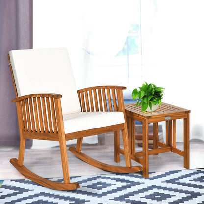 2 Pieces Acacia Wood Patio Rocking Chair Table Set