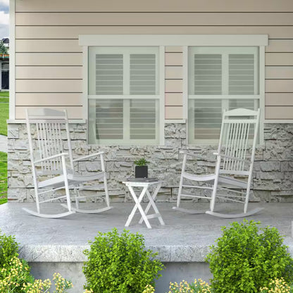 White Solid Wood Patio Outdoor Rocking Chair Set (3-Piece)