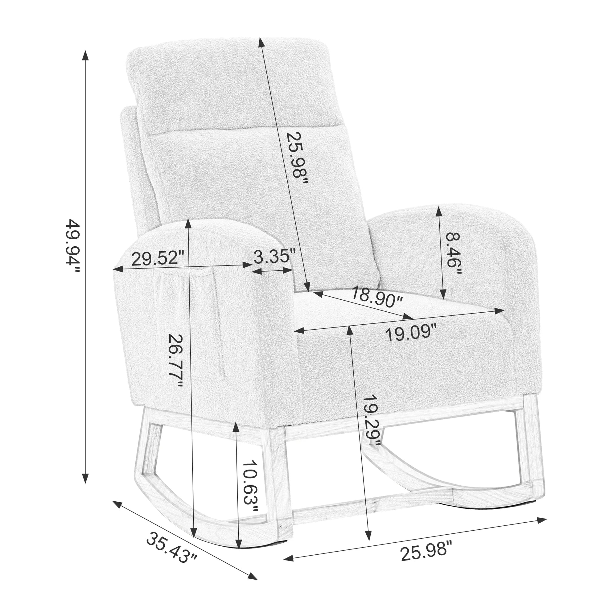 Home Rocking Chair, Glider Chair Upholstered Frosted Velvet High Back Arm Chair Nursery Rocking Chairs with Solid Legs and Side Pockets for Living Room