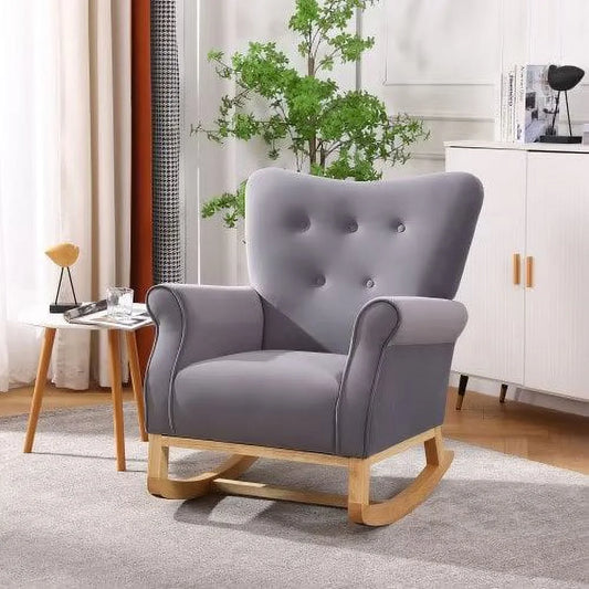 Modern Accent Rocking Chair, Upholstered Rocking Chair with Soft Backrest and Padded Seat,Comfy Rocker Chair for Living Room,Bedroom,Nursery,Gray