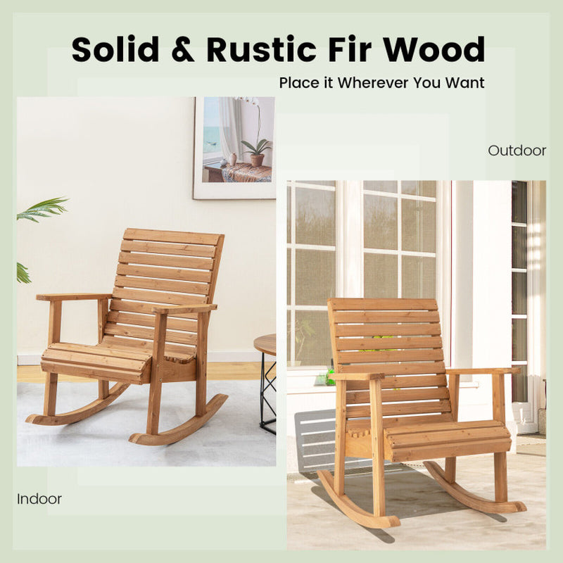 Outdoor Solid Fir Wood Rocking Chair with High Backrest