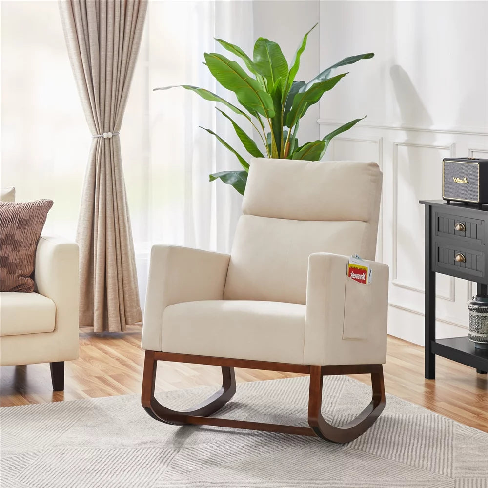 Upholstered Rocking Accent Chair, Beige