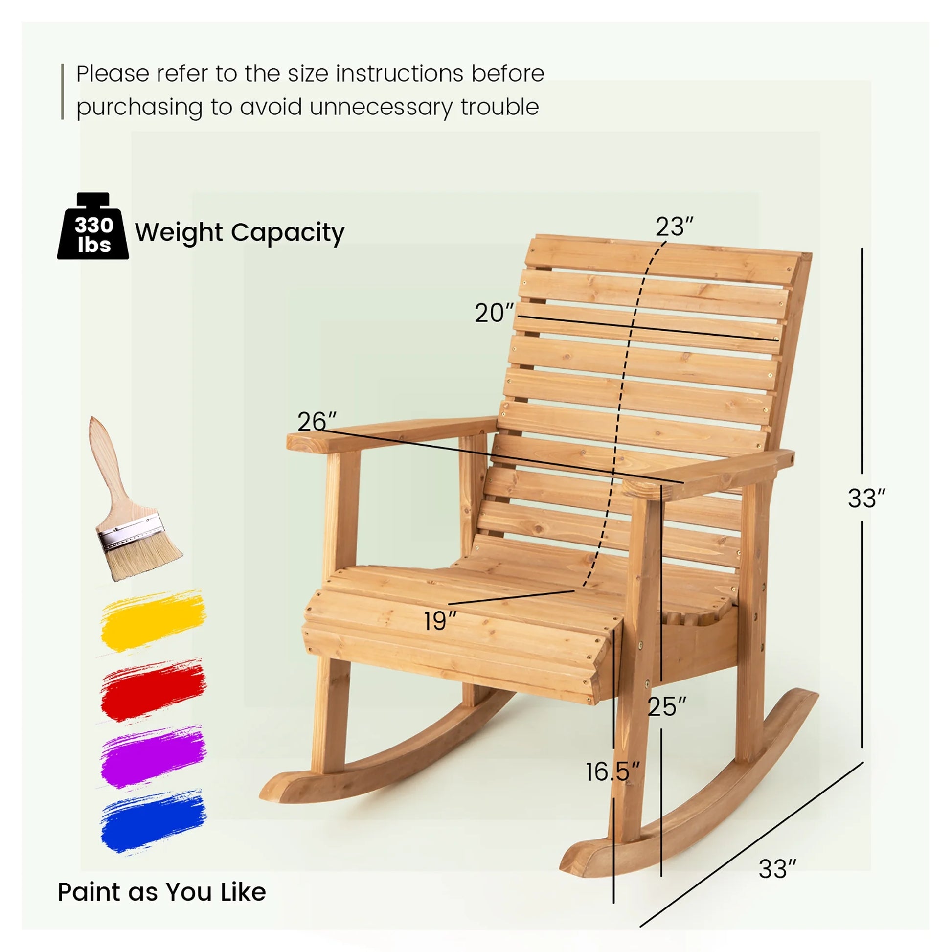 2 PCS Patio Wooden Rocking Chair High Back Fir Wood Armchair Natural Garden Yard