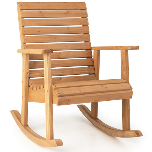 Outdoor Solid Fir Wood Rocking Chair with High Backrest