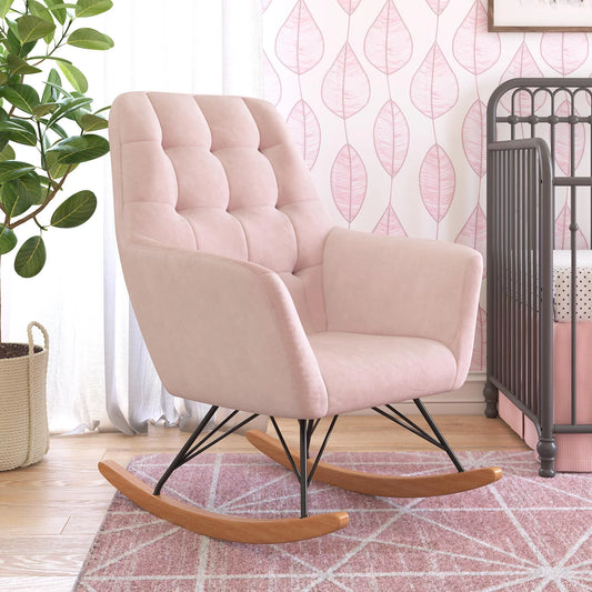 Raven Upholstered Nursery Rocker, Pink Velvet